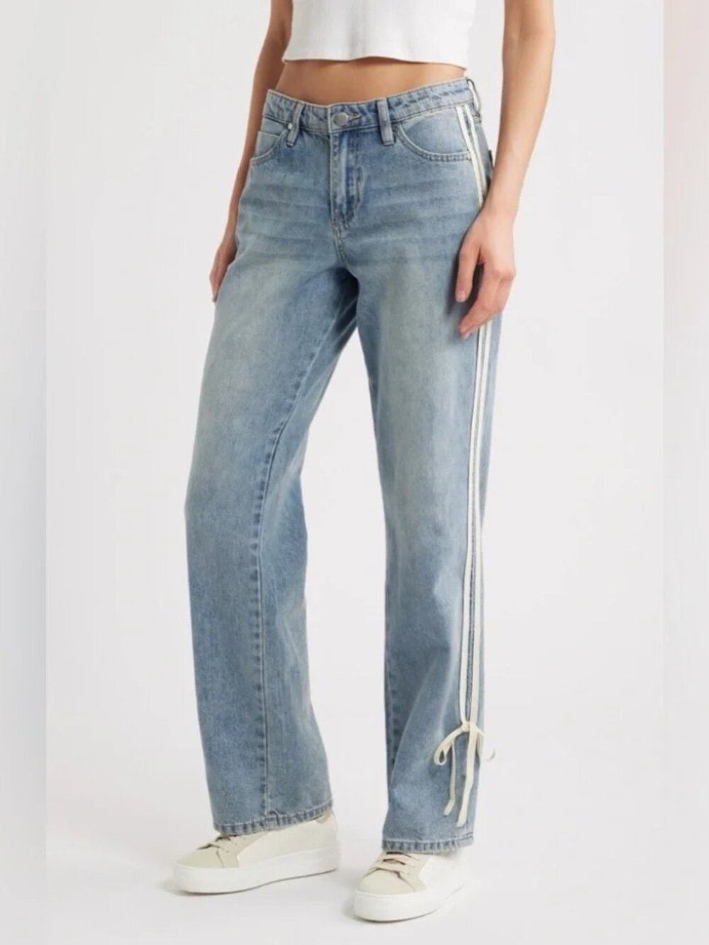 PTCL Ethikal Brand Jeans Size 28 Light Wash Wide Leg Side Stripe Y2K Baggy Denim